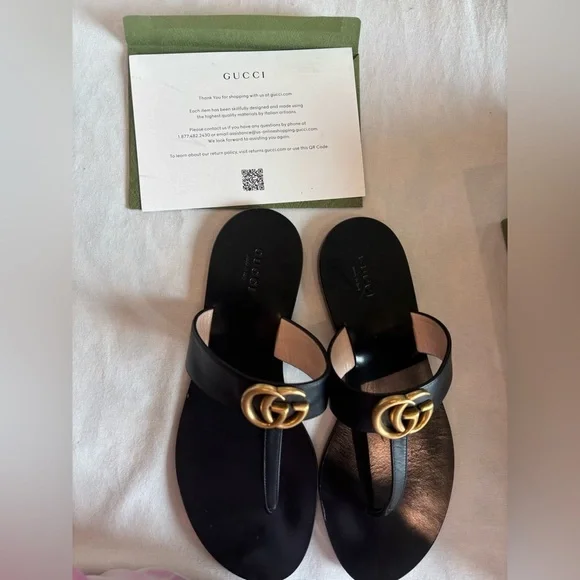 Gucci GG Marmont Leather Thong Sandals • Black • Size 39 - Picture 4 of 8